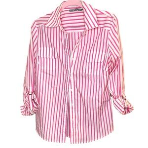 Women’s Striped Pink and White Signature by Larry Levine Size Small 3/4 sleeve